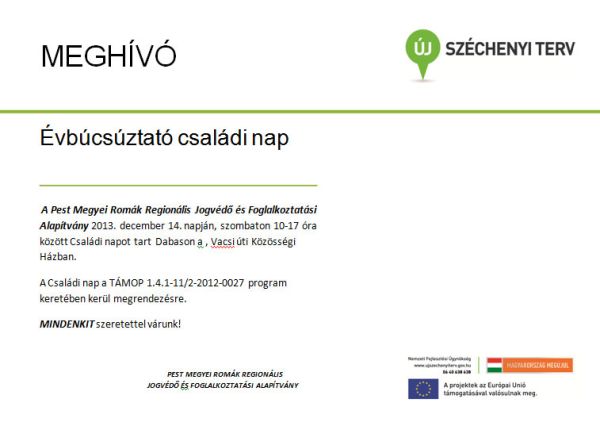 Meghívó évbúcsúztató családi napi rendezvényre