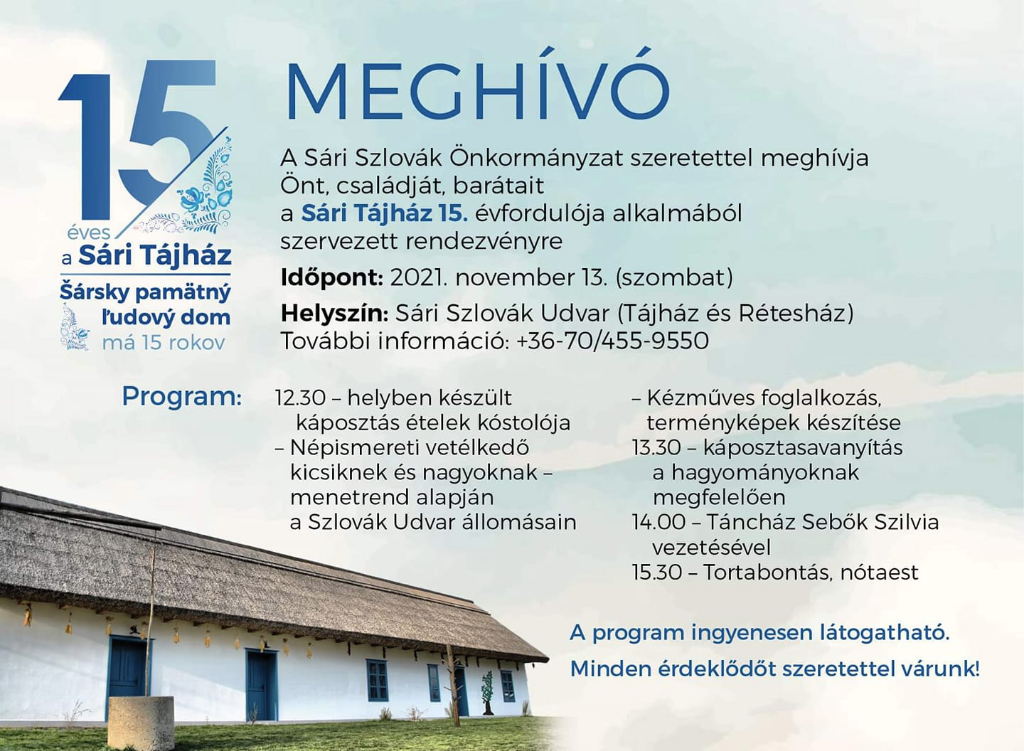 Meghívó - 15 éves a Sári Tájház