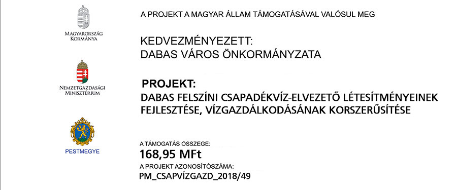 MEGKEZDŐDIK DABASON A FELSZÍNI CSAPADÉKVÍZ- ELVEZETŐ LÉTESÍTMÉNYEINEK FEJLESZTÉSE, VÍZGAZDÁLKODÁSÁNAK KORSZERŰSÍTÉSE 