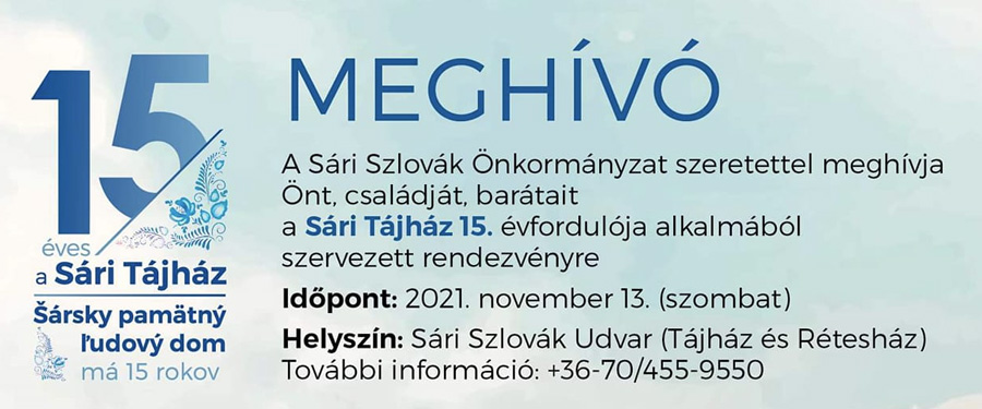 Meghívó - 15 éves a Sári Tájház