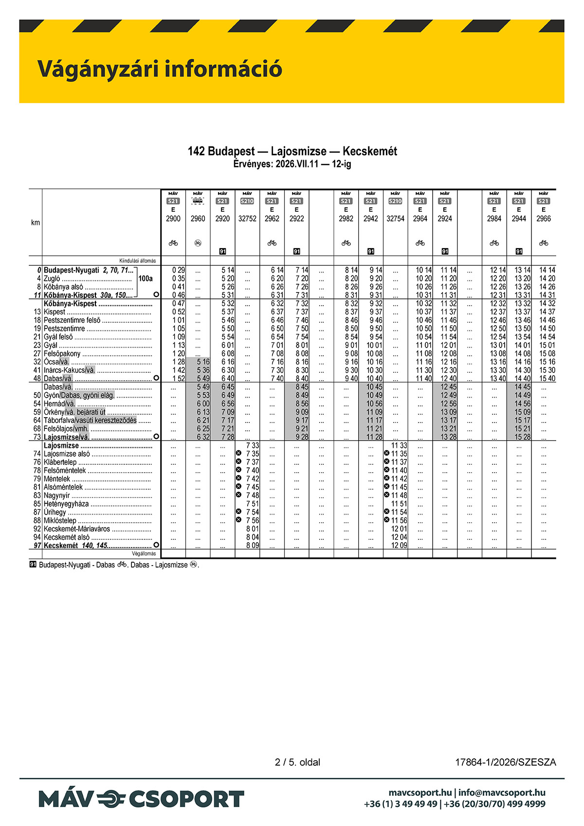 A MÁV Személyszállítási Zrt. tájékoztatója