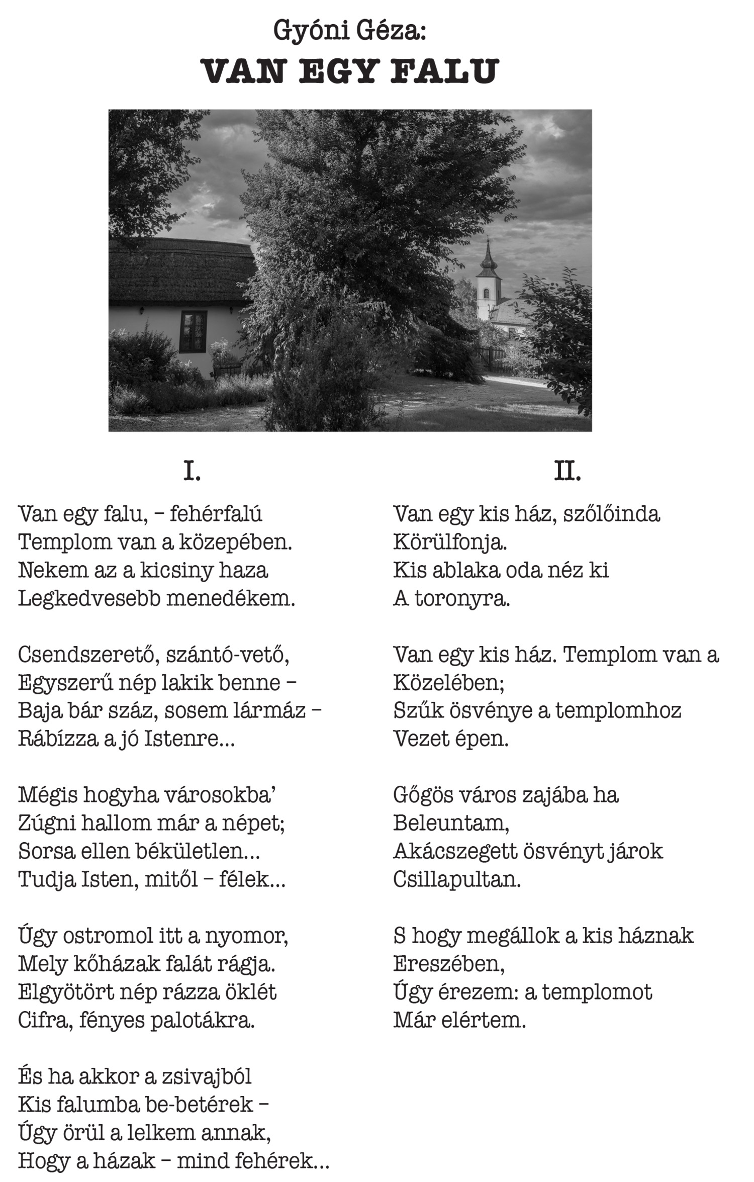 Gyóni Géza: VAN EGY FALU című verse