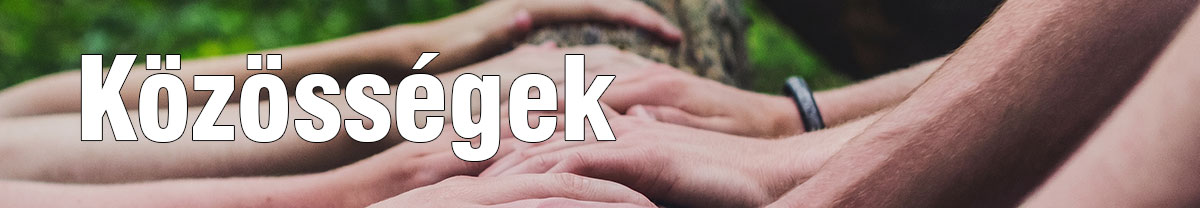 Közösségek oldal header képe, ami illusztráció a tartalomhoz és több kezet egymás mellett mutat.