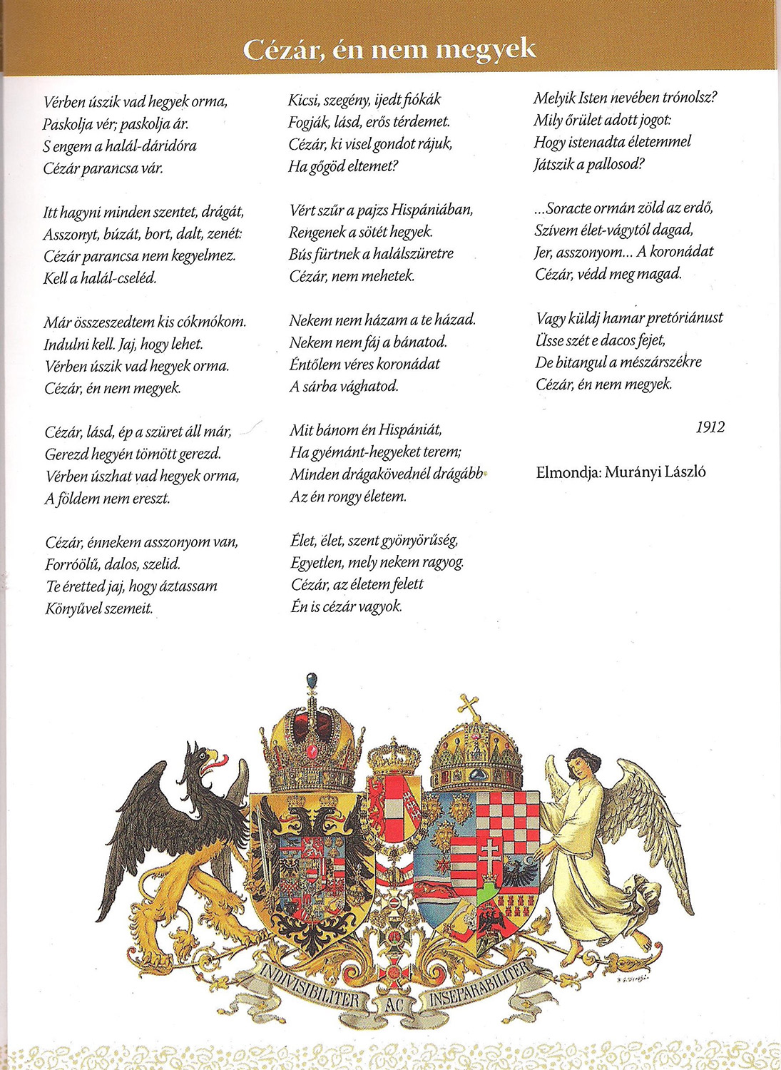 Gyóni Géza: „Cézár, én nem megyek” című alkotása