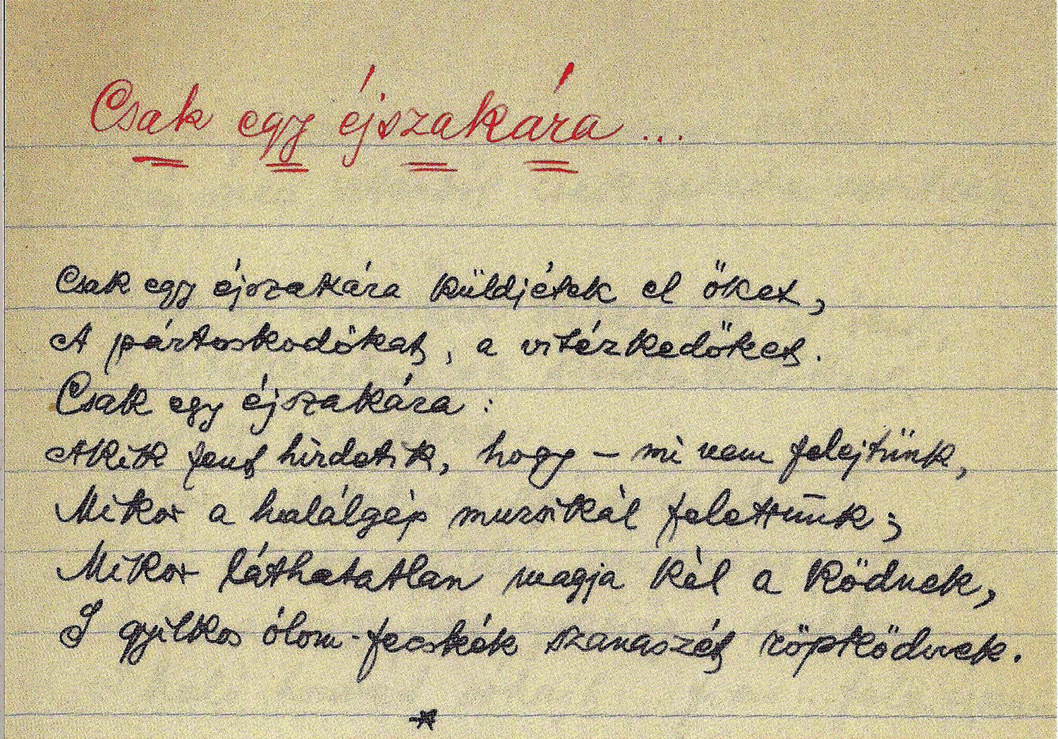 Gyóni Géza: „ Csak egy éjszakára…” című költeménye