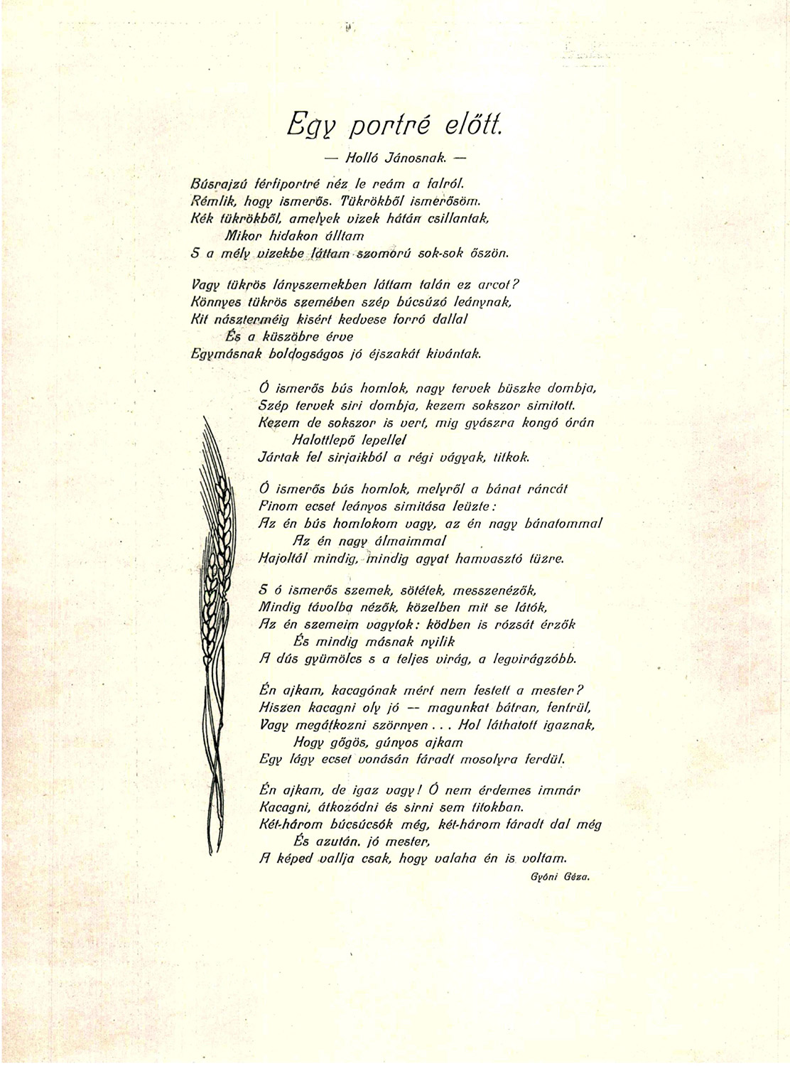 Gyóni Géza Holló Jánosnak ajánlott verse