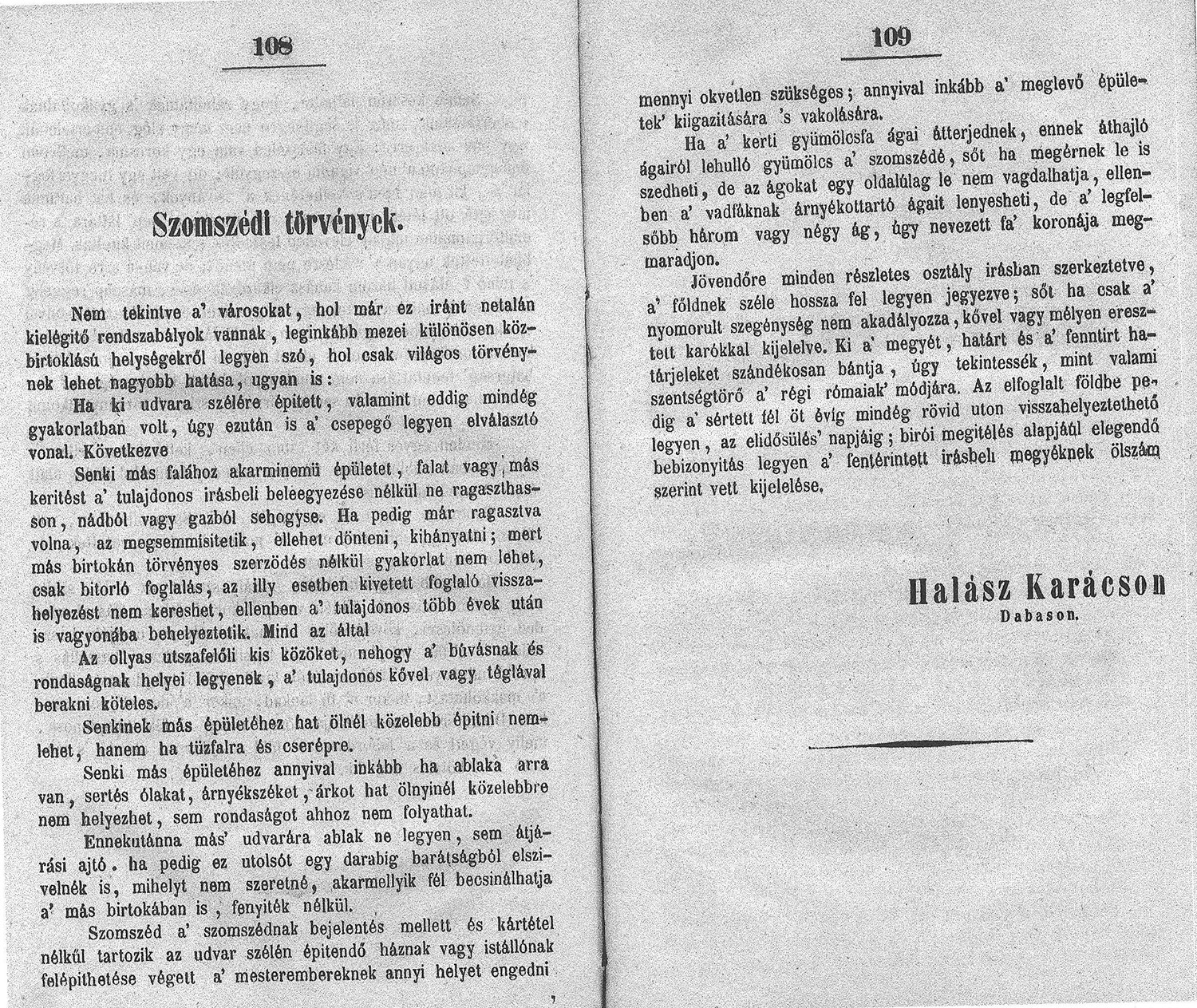 Dabasi Halász Bálint 1848-ban kiadott „Törvényjavaslatok” című kötete